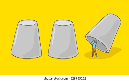 Cartoon illustration of man coming out of a cup game