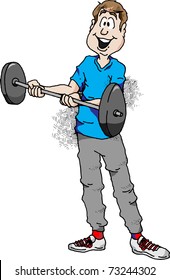 Cartoon illustration of a man doing barbell curls.