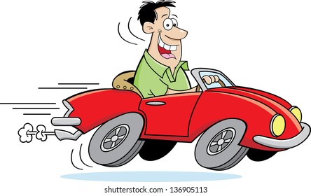 Cartoon Illustration Of A Man Driving A Car.