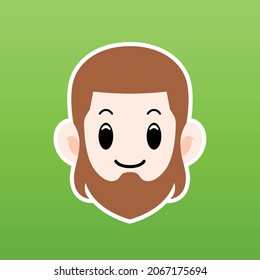 Cartoon illustration of a man face with short hair and beard in a flat style ,this cute image is suitable for your colorful and flat project design elements,can also be used for sticker and icon