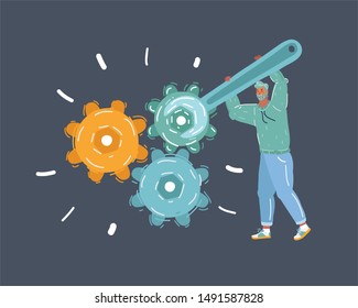 Cartoon illustration if man fixed gear. Human character on dark background.