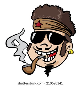 cartoon illustration of man with funny hair smoking pipe