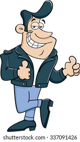 Cartoon illustration of a man giving double thumbs up.