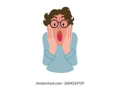 cartoon illustration of man with glasses surprised