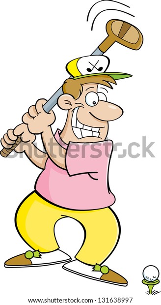 Cartoon Illustration Man Hitting Golf Ball Stock Vector (Royalty Free ...