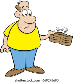 Cartoon illustration of a man holding an empty wallet.