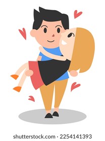 cartoon illustration of a man holding a woman. concept of couple, love, romantic. Perfect for sticker, print, greeting cards, etc. vector illustration in flat style.