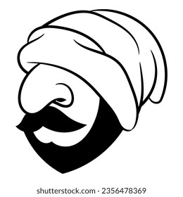 Cartoon illustration of A Man with mustache and beard wearing beanie hat with rastafarian flag colors. Best for outline, logo, and coloring book with Reggae Music themes