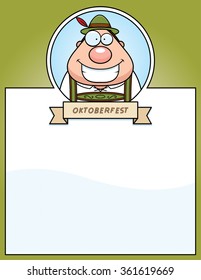 A cartoon illustration of a man in an Oktoberfest themed graphic.