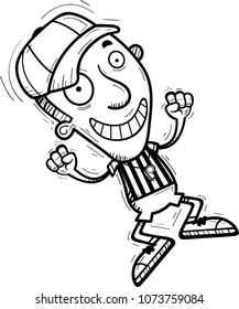 A cartoon illustration of a man referee jumping.