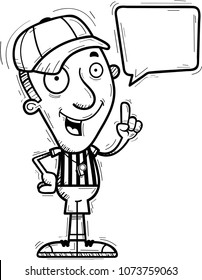 A cartoon illustration of a man referee talking.
