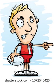 A Cartoon Illustration Of A Man Rugby Player Looking Angry And Pointing.