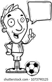 A cartoon illustration of a man soccer player talking.