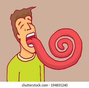 Cartoon illustration of a man sticking out his curly spiral tongue