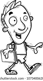 A cartoon illustration of a man student walking.