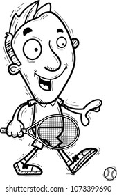 A cartoon illustration of a man tennis player walking.