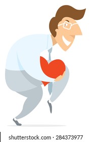 Cartoon Illustration Of Man Tip Toe Walking Stealing Heart Or Love