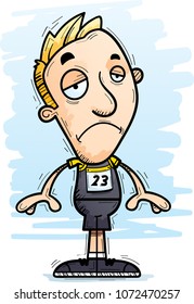 A cartoon illustration of a man track and field athlete looking sad.