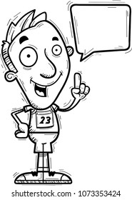 A cartoon illustration of a man track and field athlete talking.