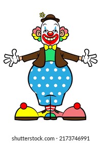 Cartoon Illustration of A Man wearing Clown costume and perform in front the kids, best for sticker, decoration, and logo with circus themes