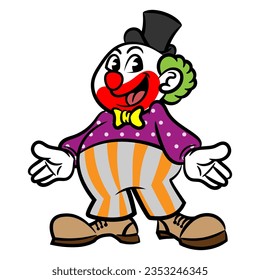 Cartoon illustration of a Man wearing clown costume and perform at carnival, best for sticker, logo, and mascot with circus themes