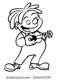 Cartoon illustration of A Man wearing clown costume singing and playing guitar at the carnival. Best for outline, mascot, logo, and coloring book with circus themes for kids