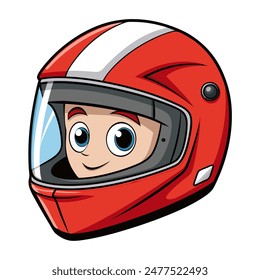 A cartoon illustration of a man wearing a red motorcycle helmet