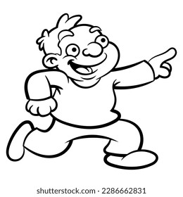 Cartoon illustration of A man wearing sport outfit and running at "Car Free Day" moments. Best for outline, logo, and coloring book with healthy lifestyle themes