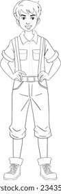 A cartoon illustration of a man wearing suspenders outlined in vector art