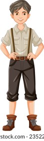 A cartoon illustration of a man wearing suspenders and an outfit