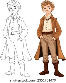 A cartoon illustration of a man wearing a Victorian-style vintage outfit