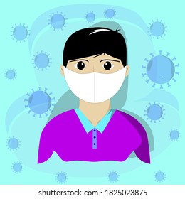 Cartoon illustration. a man wears a mask to prevent the transmission of evil viruses and other infectious diseases