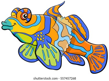 Cartoon Illustration of Mandarin Fish Sea Life Animal Character