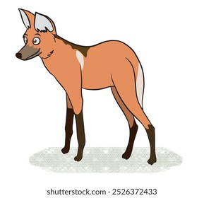 Cartoon illustration of a Maned Wolf. That is a typical animal of the Cerrado and the largest canid in South America in Brazil.