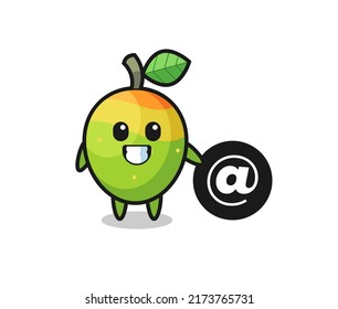 Cartoon Illustration of mango standing beside the At symbol , cute style design for t shirt, sticker, logo element