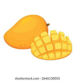Cartoon illustration of mango tropical fruit isolated of white background.