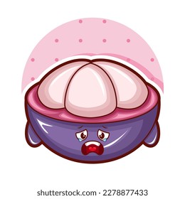 Cartoon illustration of mangosteen fruit  with sad face