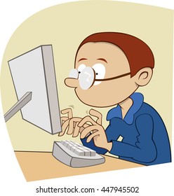 Cartoon illustration of manic internet user