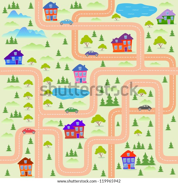 Cartoon Illustration Map City Stock Vector (Royalty Free) 119965942