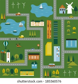 Cartoon illustration of a map of the city. Vector