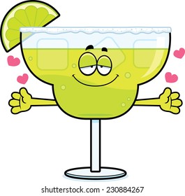 A cartoon illustration of a margarita ready to give a hug.