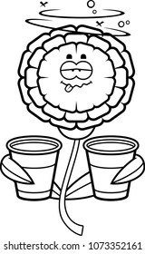A cartoon illustration of a marigold looking drunk.