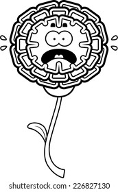 A cartoon illustration of a marigold looking scared.