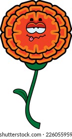 A cartoon illustration of a marigold looking sick.