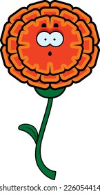 A cartoon illustration of a marigold looking surprised.