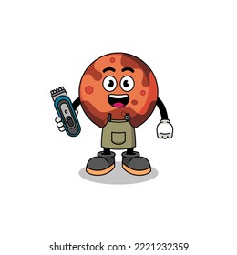 Cartoon Illustration of mars planet as a barber man , character design