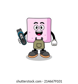 Cartoon Illustration of marshmallow as a barber man , character design