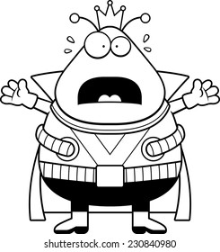 A cartoon illustration of a Martian king looking scared.