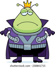 A cartoon illustration of a Martian king looking sad.