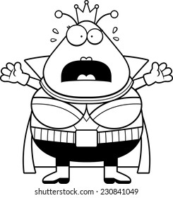 A cartoon illustration of a Martian queen looking scared.